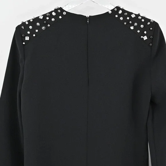 ZARA Studded Dress Size M Black Long Sleeve Shoulder Detail Mini Elevated Chic - Picture 11 of 12